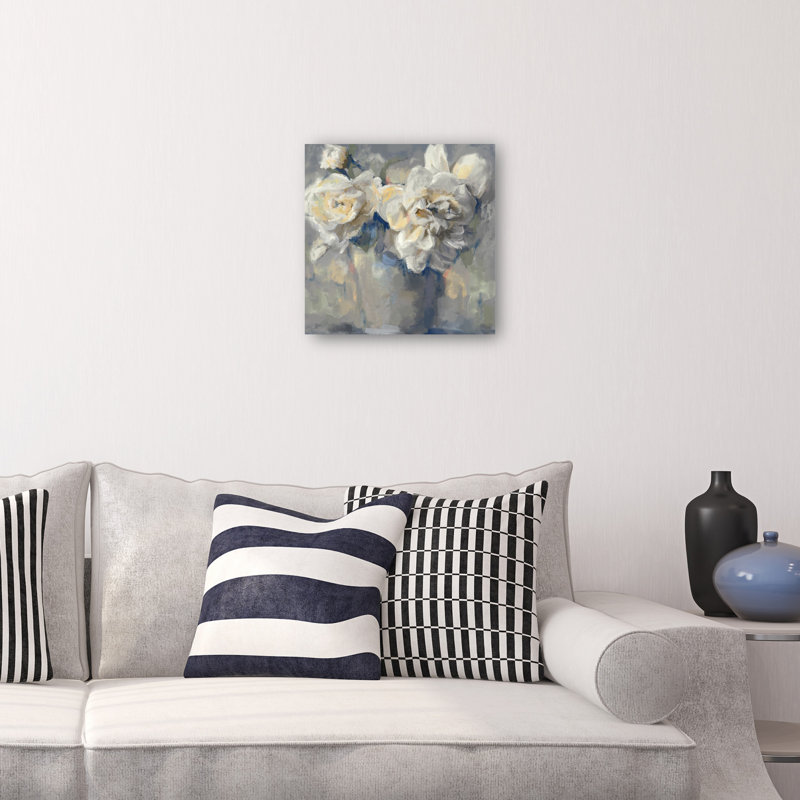 Potted Petals 35'' Gray and White Canvas Art Print