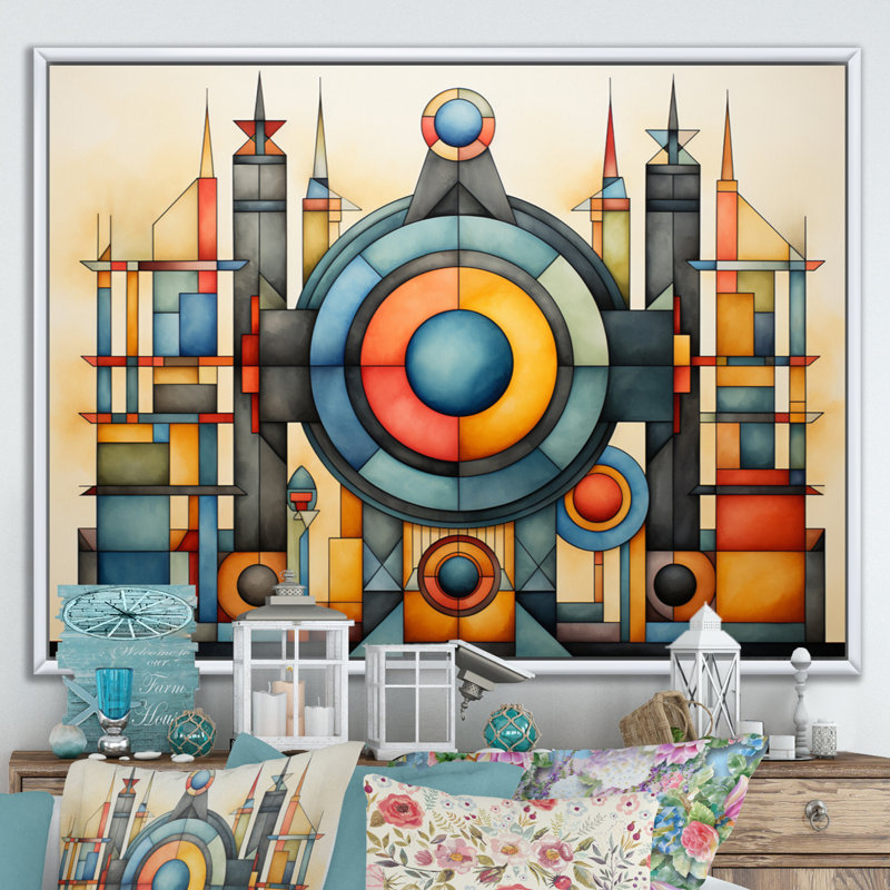 " African Ndebele Patterns ", White Floater Framed, 30" H x 40" W x 1.5" D