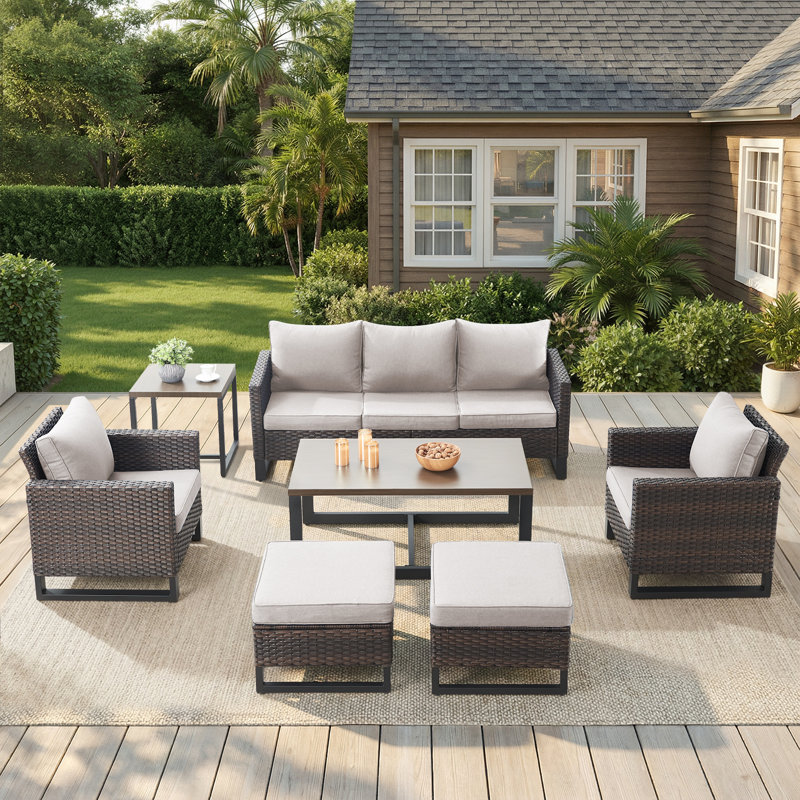 Nazime 7 Piece Sofa Seating Group with Cushions, Beige, Brown