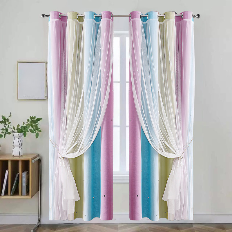 Rideaux à double couche à rayures dégradées de couleur kndndieu, C