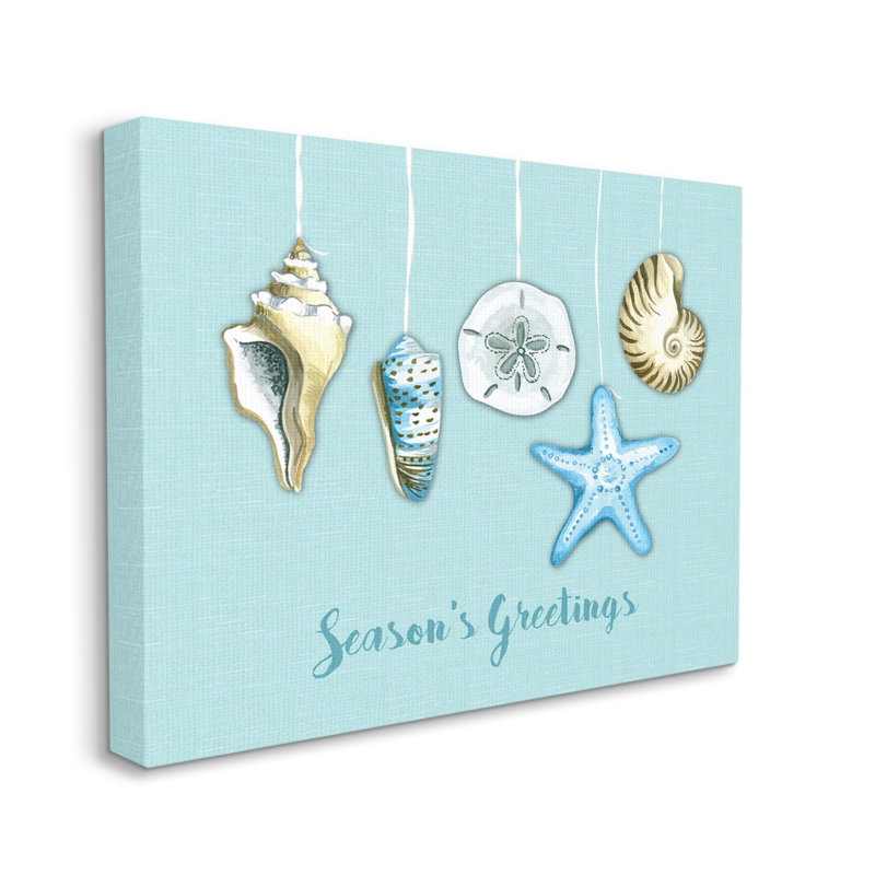 «Season's Greetings Festive Beach Holiday Seashells Hanging», estampe numérique encadrée noire, H 36 po x l 48 po x P 1,5 po