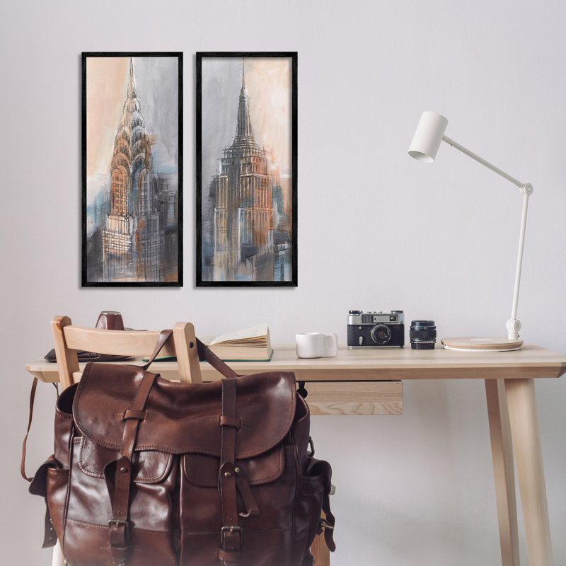  City Architecture Sketches 2 PC, estampe numérique par Ethan Harper, H 24 po x l 10 po, Giclée encadrée noir minuit