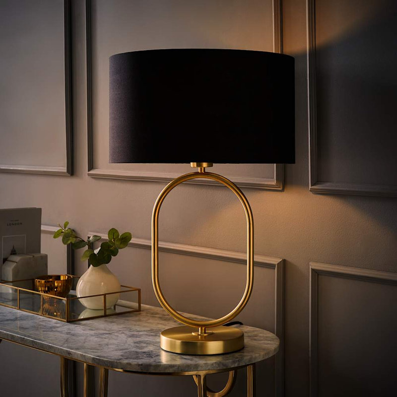 Alechandre Metal Table Lamp, Velvet, Black, No