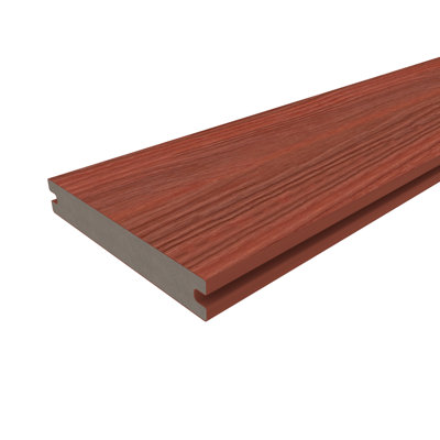 Sample-Magellan Plus 0.88 in. x 5.43 in. x 8 ft. Rustic and Wood Grain Swedish Red Grooved Composite Decking Board