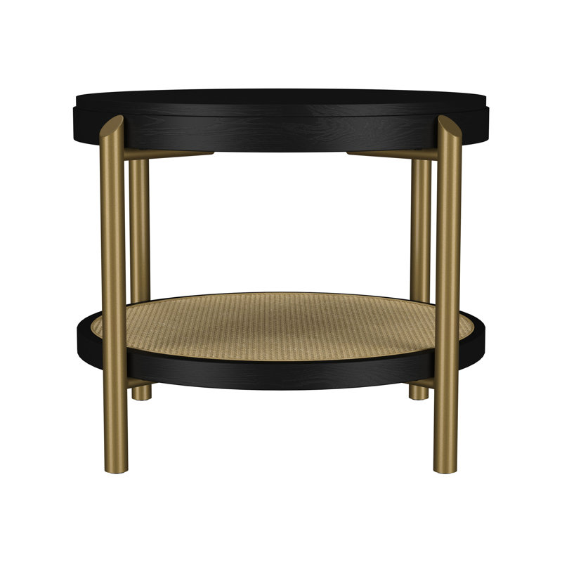 Table d'appoint ronde avec tablette de rangement, Black