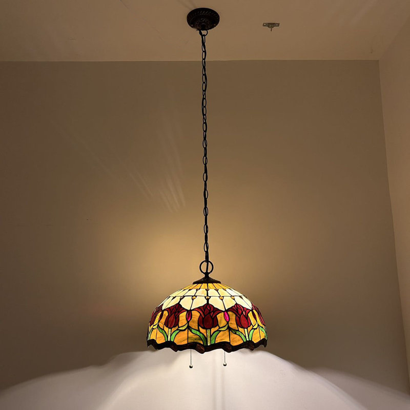 Luminaires suspendus Gleanarm Tiffany Tulipes rouges en verre coloré avec ampoules DEL incluses l 16 po x P 16 po x H 75 po