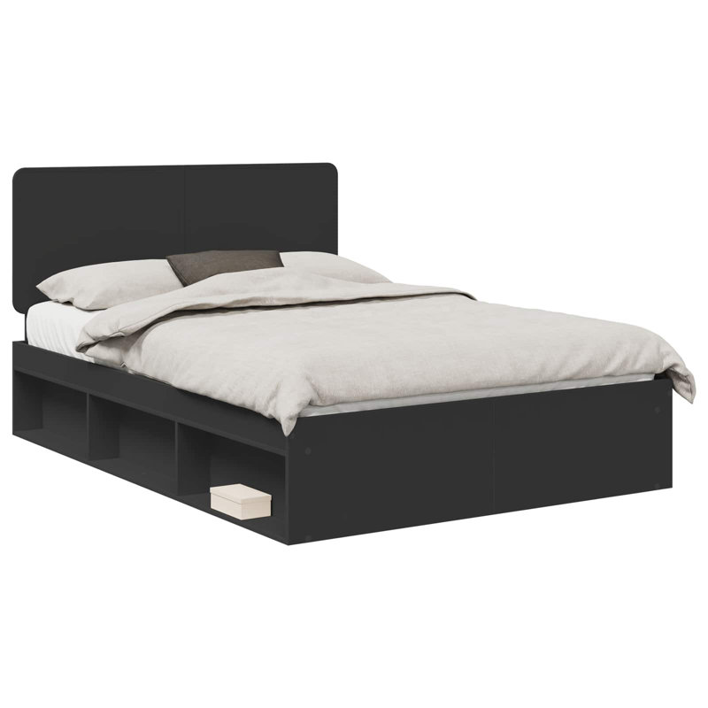 Solid Wood Bed, European Double (140 x 200 cm), Black