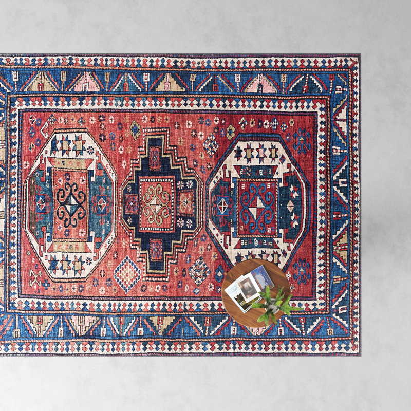 Broden Oriental Navy/Red Area Rug, Rectangle 9' x 12'