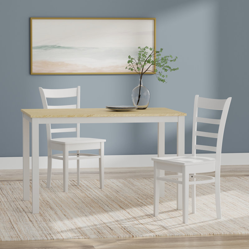 Ensemble repas pour 6 personnes Marjona, Ensemble de salle à manger 3 pièces, Blanc, Naturel / Blanc