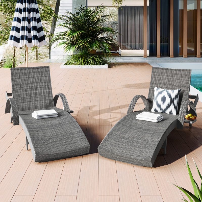 Outdoor Adjustable Chaise Lounge Chair, Set of 2, Grey, Gray