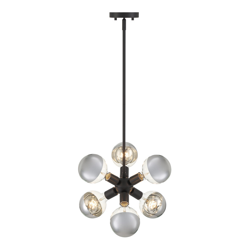 Luminaire suspendu Spoutnik à 6 lumières Iyonah, Noir mat, gris