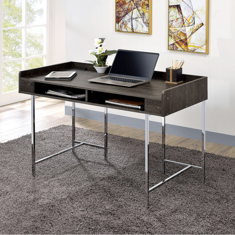 Bureau d'ordinateur moderne avec support USB avec tiroir et espace de rangement moderne en bois et acier