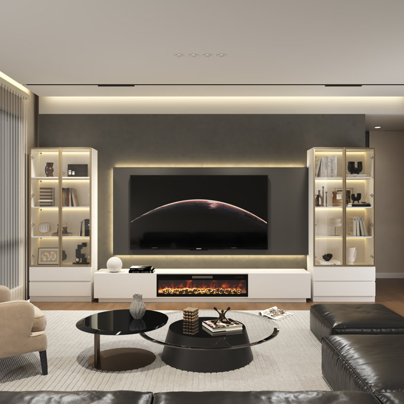 172”w Tv Stand Entertainment Center With Fireplace, White
