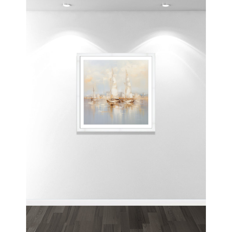 Impression de bateaux dorés II par Lazar Studio, Blanc satiné, Imprimé mat, 37.5'' W x 37.5'' H