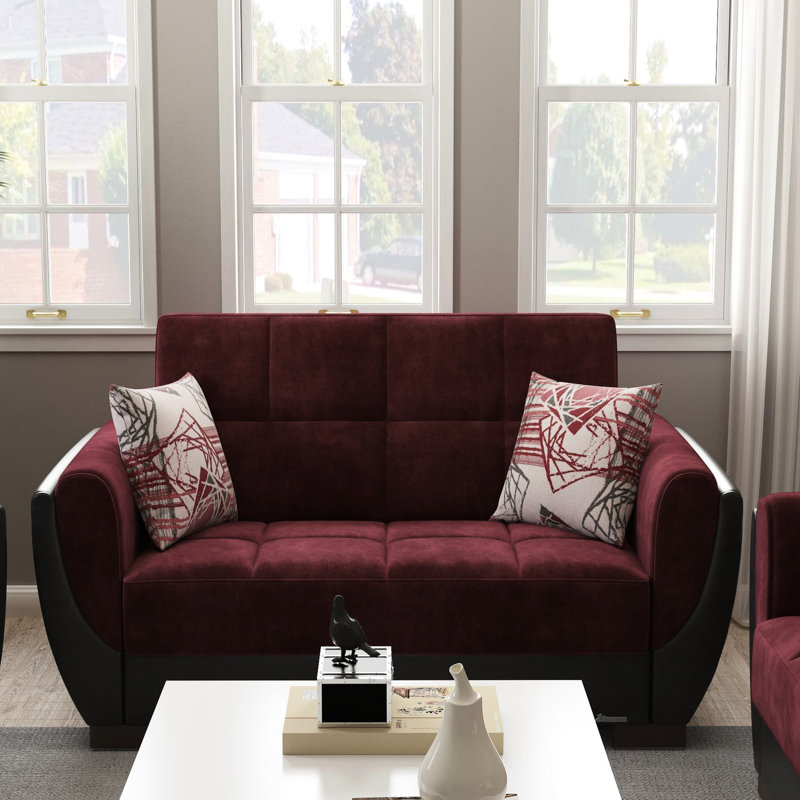 Élégant avec rangement spacieux - Microfibre tapissier confortable bourgogne / noir Pu / noir