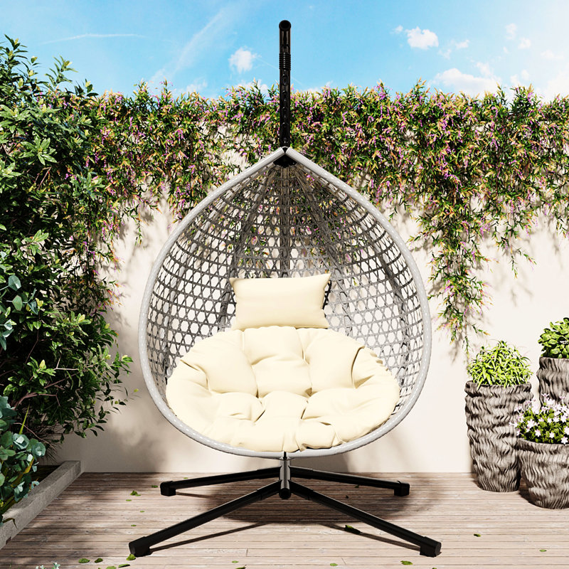 Chaise longue suspendue pour l'intérieur et l'extérieur - Fabrication en fer, PE, appui-tête réglable pour une variété de décors et de bases