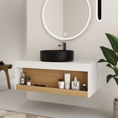 Ensemble de meuble-lavabo mural simple 36 po avec lavabo rond en céramique