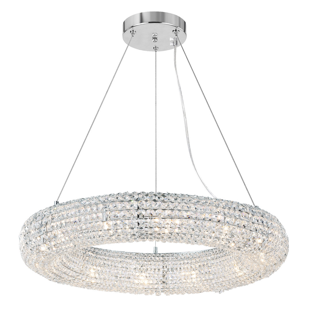 12 Light Chandelier, 32 Inch Chrome Finish with Crystal Accents, Adjustable Hanging Chain, Dining Room Fixture Orren Ellis