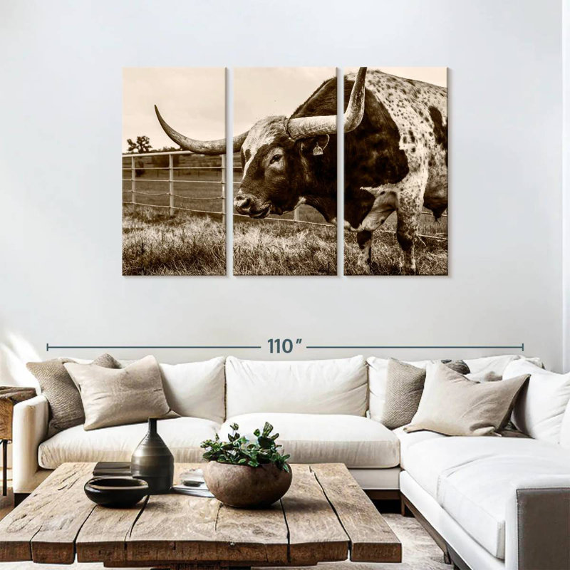 Sepia Longhorn, 48" H x 74" W
