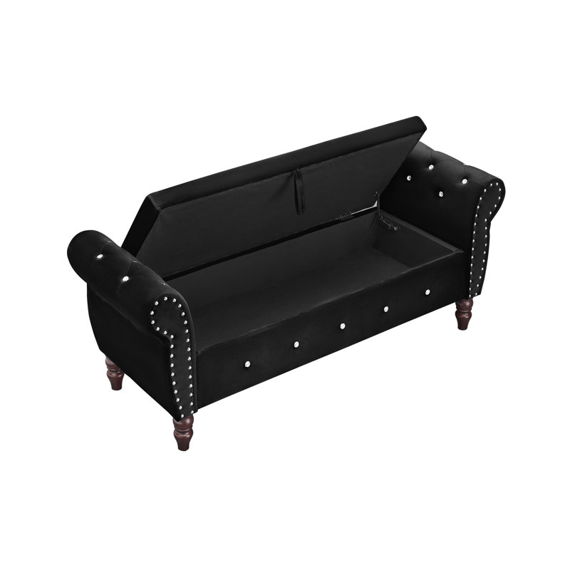 Larain Velvet Upholstered Storage Bench, Black