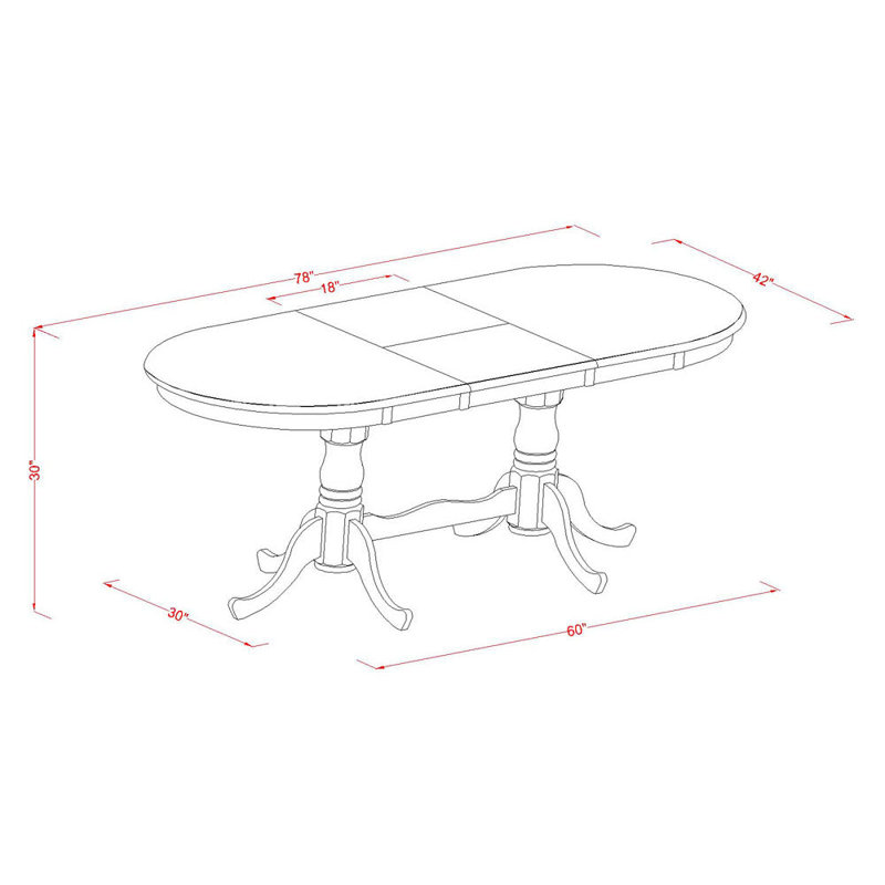 Ensemble de table de cuisine 7 pièces pour 4 personnes comprenant une table de salle à manger ovale avec rallonge papillon et 6 chaises de salle à manger, babeurre cerise