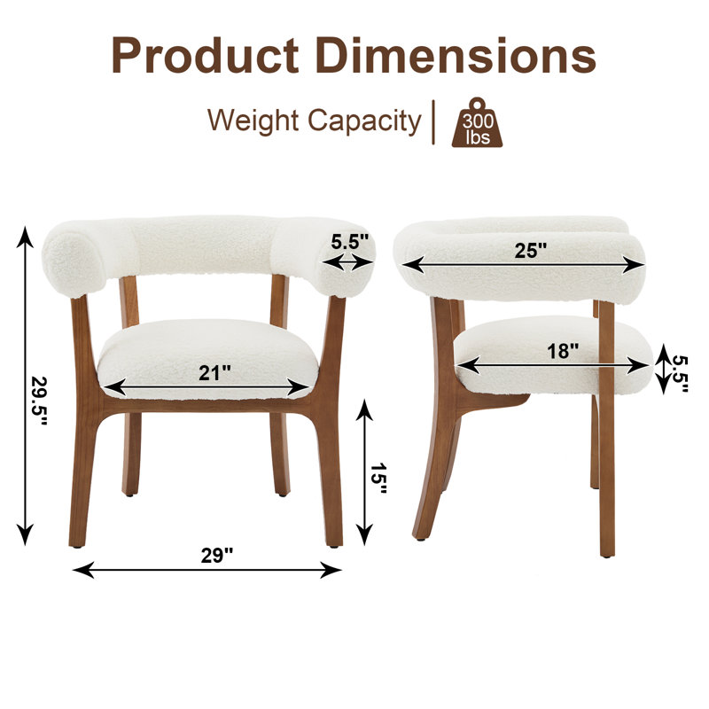 Modern Dining Chairs, Upholstered Teddy Fabric Kitchen Side Chairs With Curved Backrest, Solid Wood Legs For Dining Room, Living Room, Reception