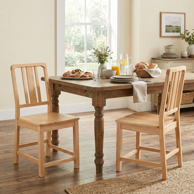 Ensemble de 2 chaises d'appoint de salle à manger en bois d'hévéa massif de style rustique campagnard avec dossier courbé ergonomique décoratif, assise rembourrée en lin rembourré à haute résistance