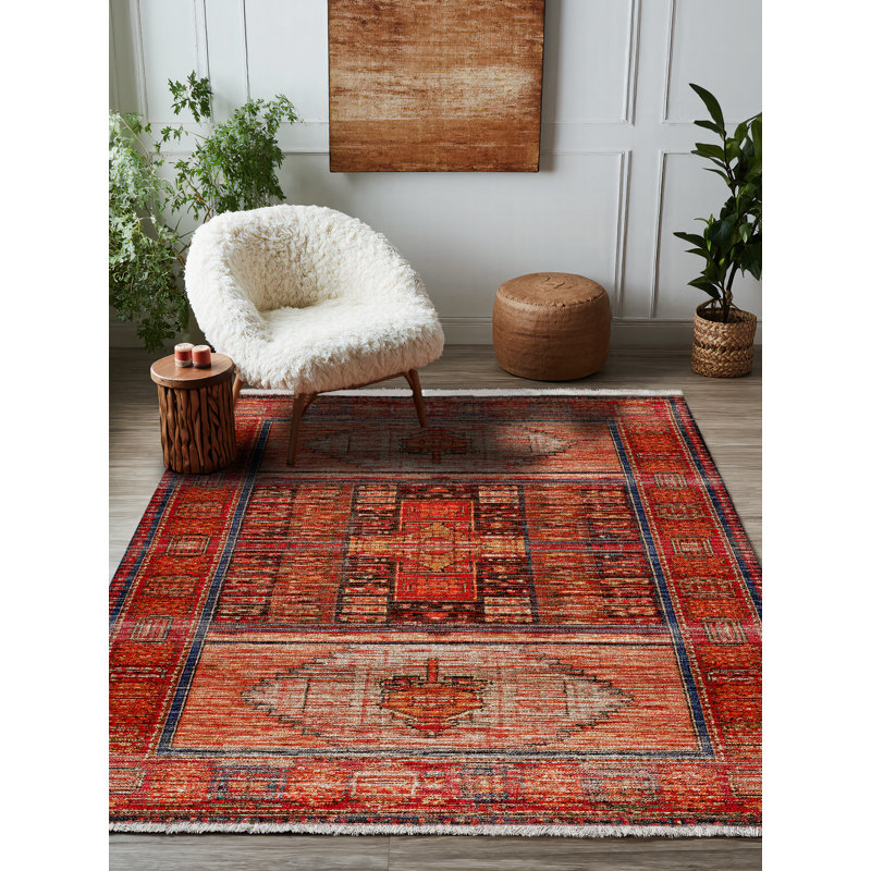 Jateen Collection Digital Print Cotton-Polyester Blend Red Rug, Runner 5'3" x 10'6"