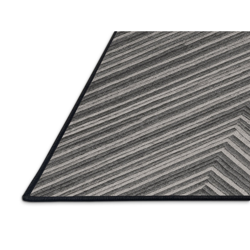 Washable Light Gray Dark Gray Striped Area Rug, Runner 2' x 5'