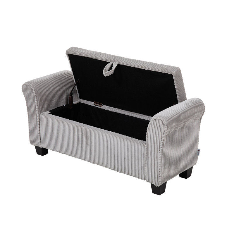 Corduroy Upholstered Bench with Flip Top, Grey, Grey