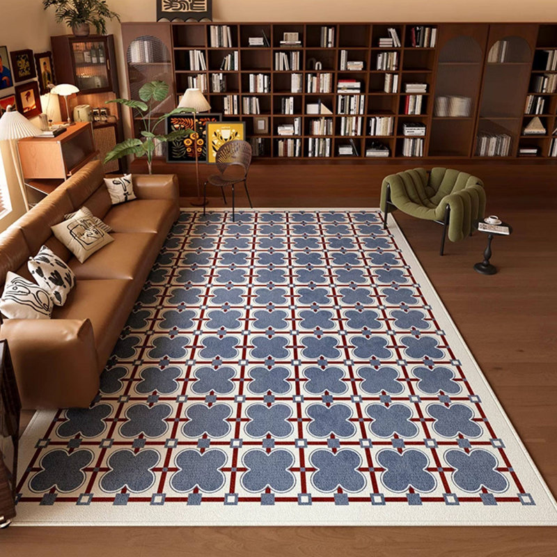 Tapis imperméable 98,43 po style rétro bleu américain, Rectangle 8 pi 2 po x 9 pi 10 po