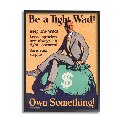 Stupell Industries Be A Tight Wad Retro Ad Framed Giclee Art By Marcus Jules In Midnight Black Framed Giclee