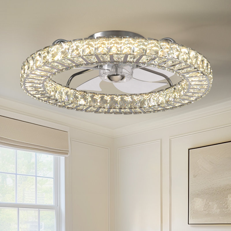 Ventilateur de plafond en cristal 22 "à intensité variable Hudman, Chrome