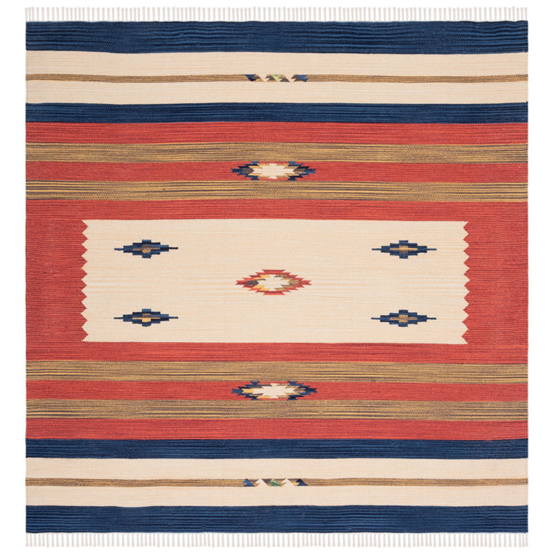 Barham Hand Woven Cotton Southwestern Area Rug, Square 6'