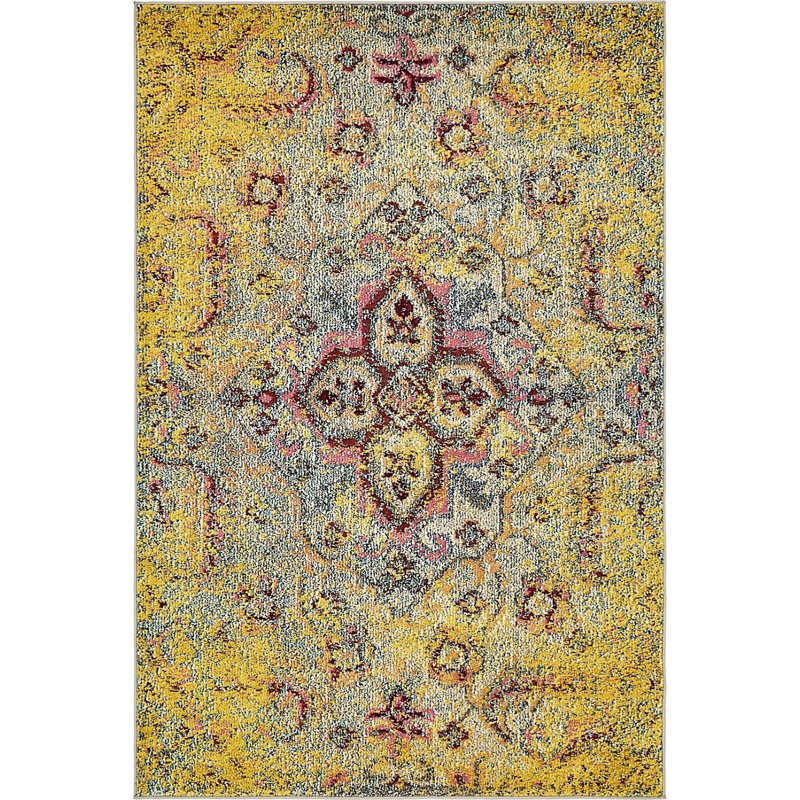 Tapis oriental gris / or / rose Mulloy, Rectangle 5 pi x 8 pi
