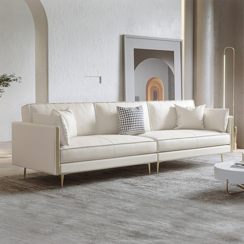 Coussin beige modulaire en similicuir, Beige, H 34,25 po x l 110,24 po x P 35,04 po