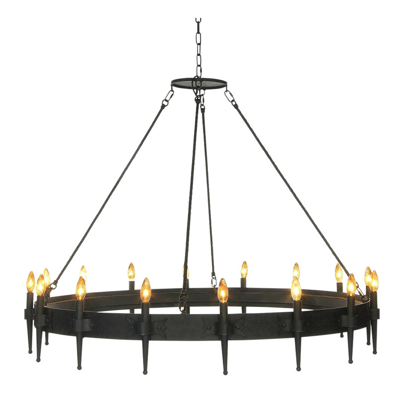 Lustre en roue de chariot à 16 lumières de style bougie Dallas, Noir antique