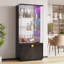 Armoire bar 71 po en verre avec éclairage à DEL RVB et capteurs de mouvement, armoire de rangement verrouillable à 3 niveaux-1291438182