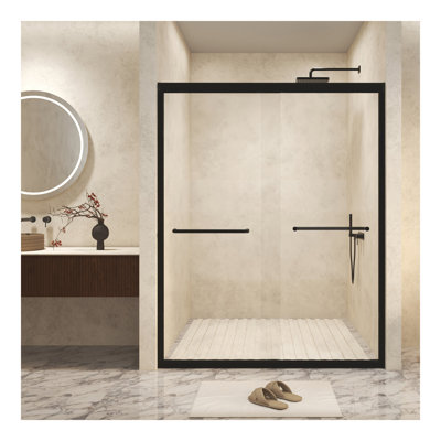 Verre trempé avec film antidéflagrant, porte de douche coulissante double en aluminium, 1/4 po (6 mm), poignée en acier inoxydable