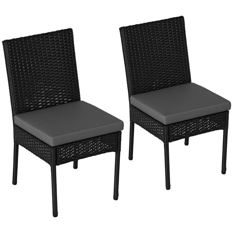 Niquita Patio Dining Side Chair with Cushion, Grey, Black 