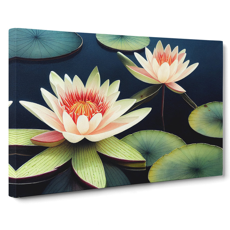 Compelling Water Lily Flowers - Wrapped Canvas, 50cm H x 76cm W x 3cm D