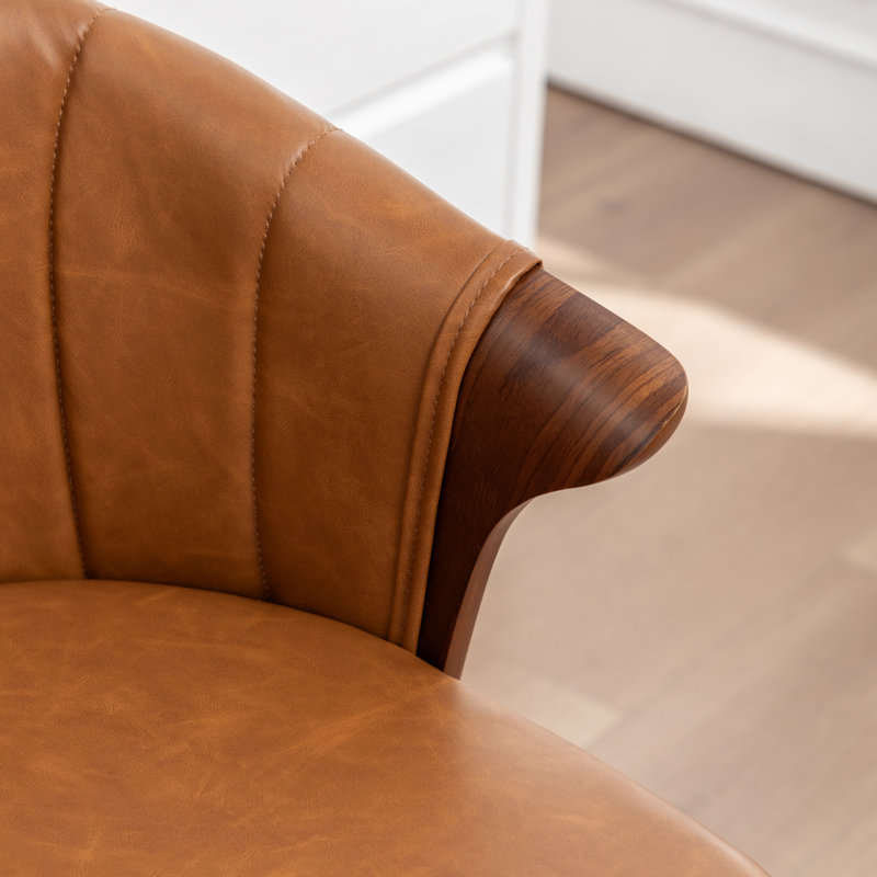Tabouret de comptoir pivotant rembourré avec structure en bois Devault, Brun