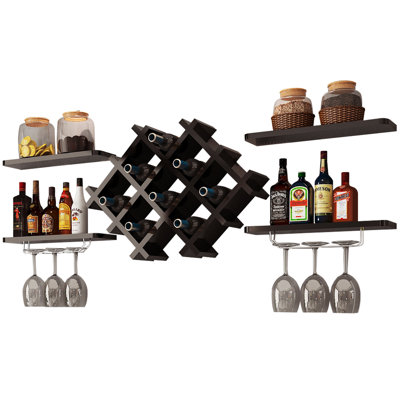 Berwaldt 7 Bottle Wall Mounted Wine Bottle & Glass Rack