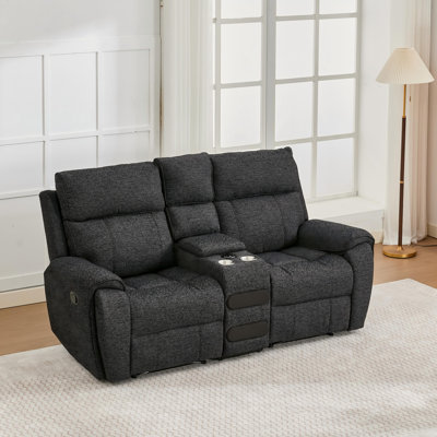 2 Piece Soft Fabric Manual Recliner Sofa Set, 3-Seat Reclining Couch & 2-Seat Loveseat with Center Storage Console, Home Theater Reclining Furniture for Living Room, Apartment & Basement