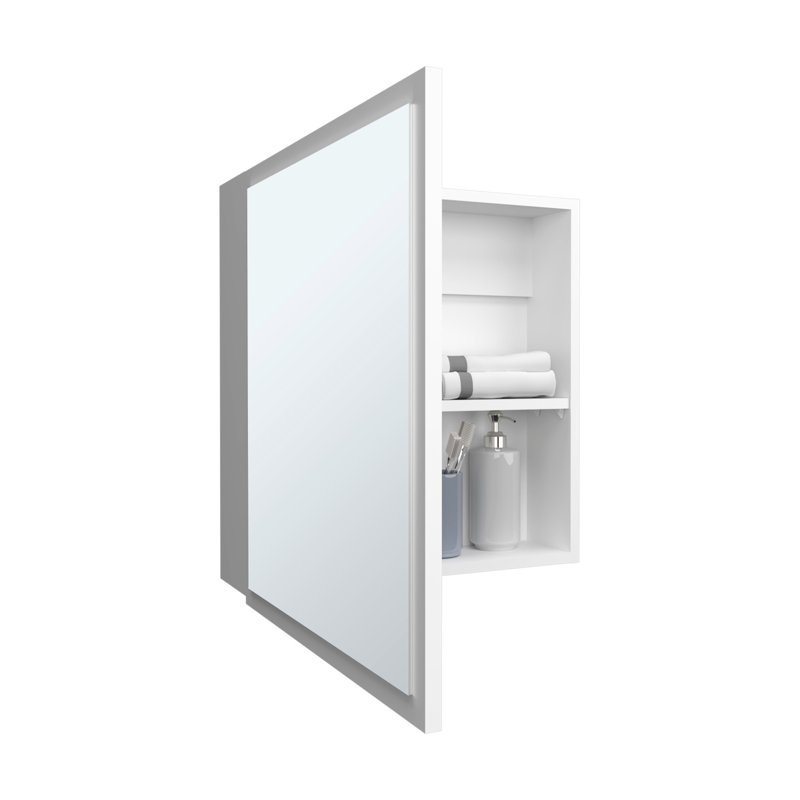 Armoire à miroir 21,1 po x 19,7 po pour salle de bain et cuisine, blanc, 4 tablettes réglables, porte-serviettes de rangement blanc, 21,1 po de hauteur x 19,7 po de largeur,
