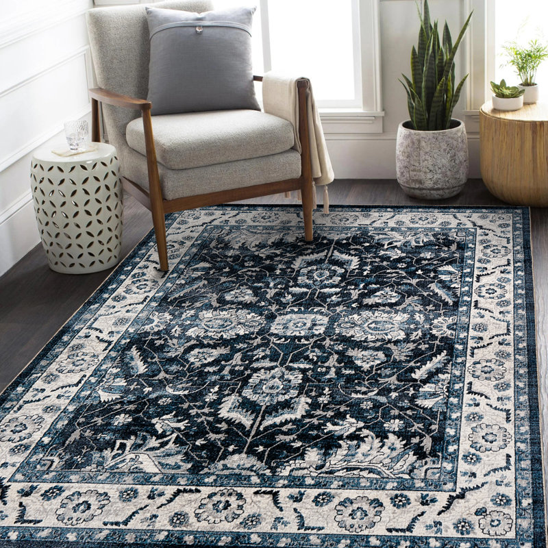 Tapis pliable lavable Vine - bleu / blanc, Rectangle 5 pi x 8 pi