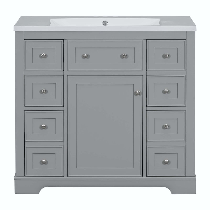 Ensemble de meuble-lavabo avec lavabo et une armoire et six tiroirs, Gris