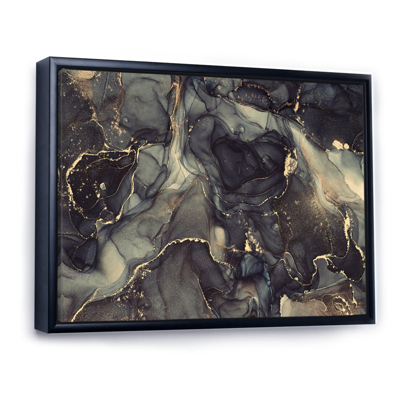 «Black Gold Infusion», reproduction d'art sur toile, Cadre flottant noir, H 16 po x l 32 po
