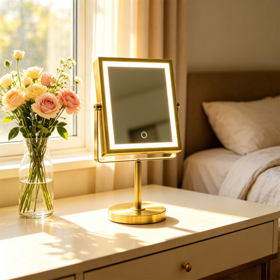 Makeup Mirror 1X/10X Double-Sided Luminous Makeup Mirror - Rechargeable, Adjustable Height And Brightness, 3 Color Modes