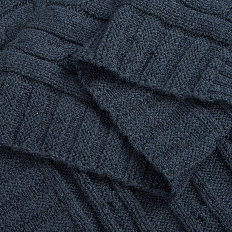 Jeté tricoté, jeté 100% pur coton, lavable à la machine, confortable - NTBAY, Marine, L 67 po x l 51 po